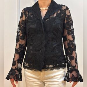 Sutton Studio Black Floral Lace Blouse